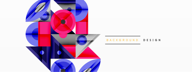 Obraz premium Abstract geometric shapes, vibrant blue, red hues. Modern design elements create dynamic composition. Minimalist aesthetic, clean lines.