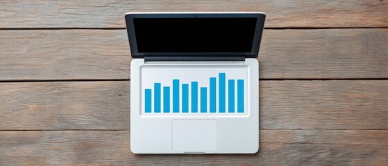 Analyzing business trends laptop data visualization home office digital analysis modern environment aerial view insightful concept