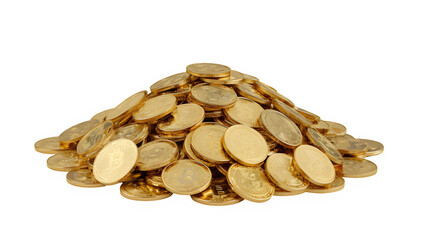 Stacks of golden coins money growth concept isolated on a transparent background.