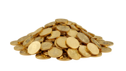 Stacks of golden coins money growth concept isolated on a transparent background.