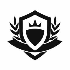 Obraz premium Black shield crest with crown and laurel wreath