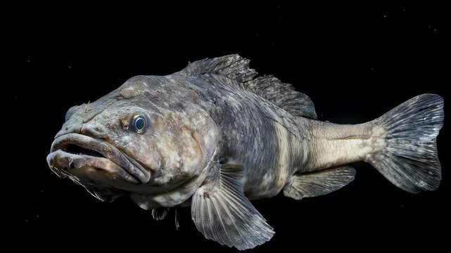 Majestic grouper fish swimming gracefully against black background