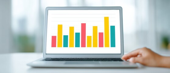 Analyzing business growth trends office setting data visualization digital environment close-up viewpoint strategic insights