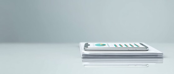 Data analysis action with mobile device office environment technology content minimalist viewpoint business insights concept