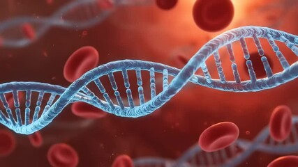 DNA strand with blood cells, and science. - Powered by Adobe