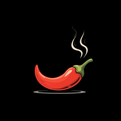 Spicy Chili Pepper with Steam on Black Background