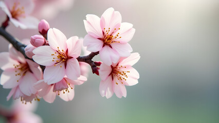 Obraz premium Spring Blossoming Tree Branch and Flowers on Blurry Background