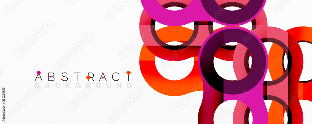 Poster Modern abstract design features overlapping colorful circles. Vibrant hues create dynamic visual effect. Simple, clean background.