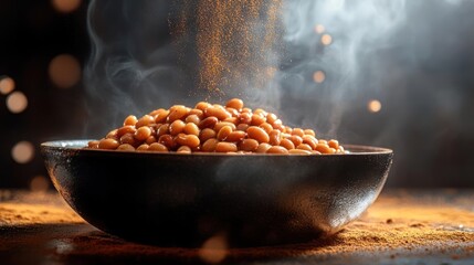 A bowl filled with beans and spices