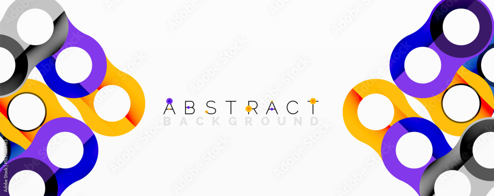 Poster Colorful circles overlap, creating dynamic abstract design. Modern shapes suggest connection, energy, innovation. White background enhances visual impact.