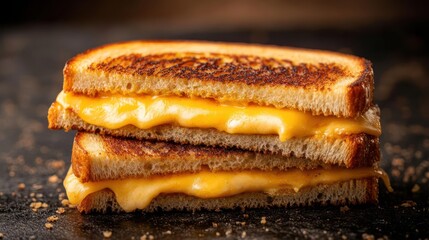 A grilled cheese sandwich on a dark background