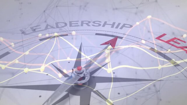 Network lines appearing on compass rose as red arrow rotating clockwise pointing toward leadership