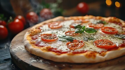 Delicious Margherita pizza with fresh basil and mozzarella cheese