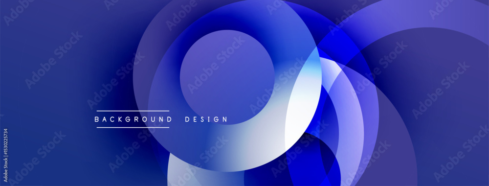 Fototapete Abstract blue design features overlapping circles. Gradient shades create depth, modern aesthetic. Text reads background design.