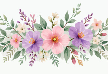 Obraz premium Watercolor Floral Bouquet with Pink and Purple Blooms