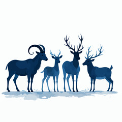 Winter Harmony: Blue Deer and Ram in Snowy Landscape