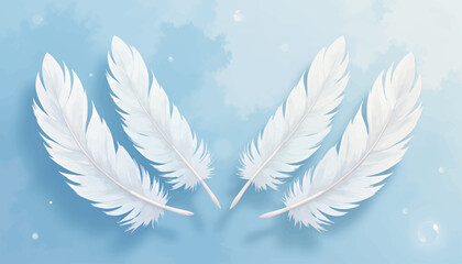 White Feathers on Dreamy Blue Sky with Soft Light