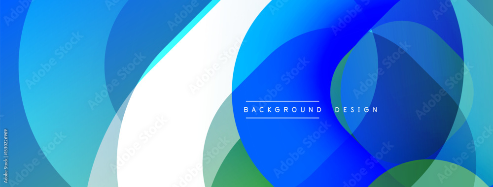 Poster abstract fluid shapes, blue, green, white. dynamic composition creates modern visual effect. backgro