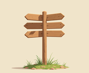 Wooden Signpost in Grass with Multiple Directions