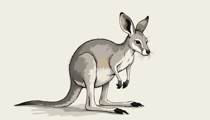 Young Kangaroo in Desert, Morning Light, Minimalistic Style