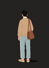 Young Man with Brown Bag, Casual Style, Light Blue Pants, Tan Shoes