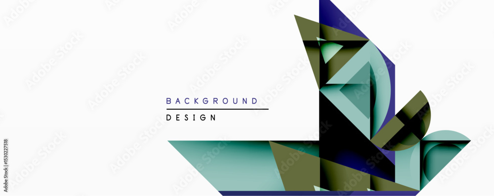 Poster abstract geometric design. overlapping shapes create dynamic composition. blue, green, olive hues do