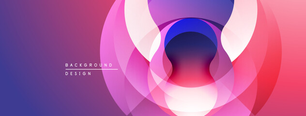 Abstract circles overlap, creating vibrant gradient effect. Pink, purple, blue hues dominate composition. Modern design element.