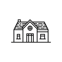 Simple House Icon with Chimney and Round Window Detail