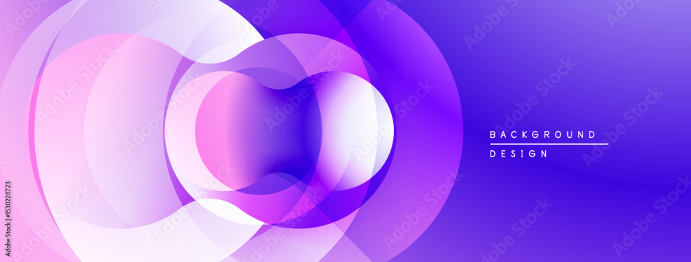 Poster Abstract composition featuring overlapping circles. Gradient shades transition from pink to purple, creating dynamic visual effect. Modern design element.