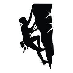 Silhouette of a Rock Climber Ascending a Cliff Face