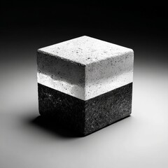Monochrome Contrast: A cube with black, white, and gray tones, highlighting texture and form in a minimalist composition.