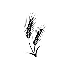 Black and white illustration of two wheat stalks on white background