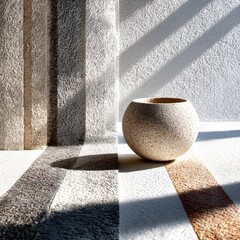 Stone Vessel in Sunlight: A Study of Texture, Shadow, and Form on Architectural Surfaces