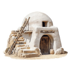Traditional Adobe Dome House with Stone Steps and