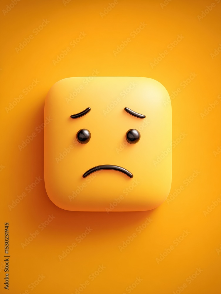 Poster sad emoji against a blurry broken ui background reflecting feelings of disappointment and confusion 