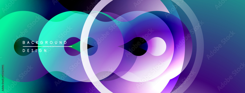 Aufkleber Abstract fluid shapes, vibrant colors blend. Circles overlap creating dynamic visual effect. Modern design element.
