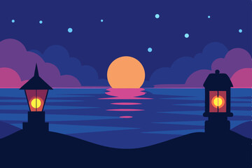 night landscape with a house