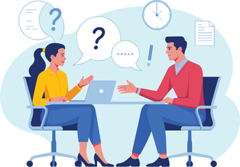 Job interview discussion, office communication, hiring process, candidate evaluation, professional conversation, business meeting, career talk, HR recruitment session