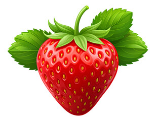 Single Strawberry on Stem with Leafy Sprig, Transparent Background