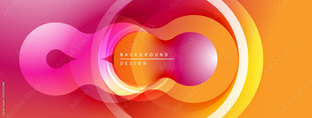Fototapete Abstract vibrant design. Overlapping circles create dynamic visual effect. Warm colors dominate composition, suggesting energy, flow.