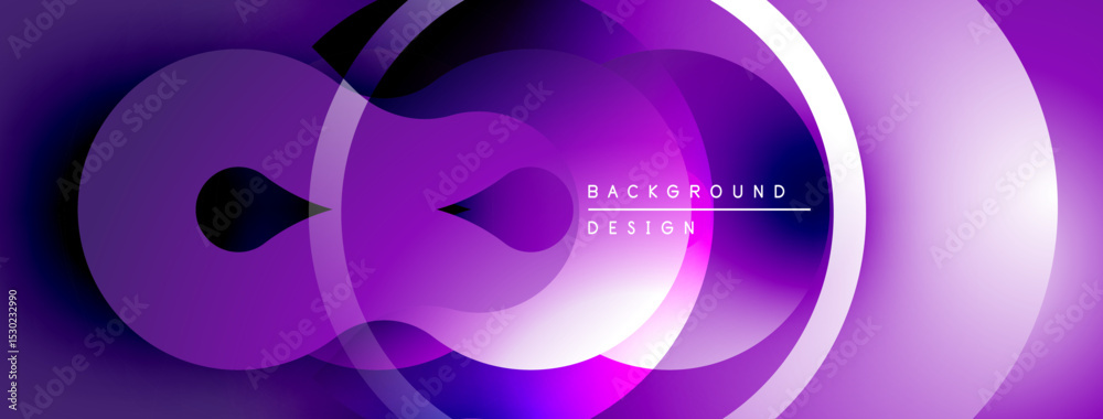 Poster Abstract purple design features overlapping circles, gradients. Modern, fluid shapes create dynamic visual effect. Minimalist style.