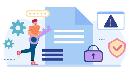 Man holding a key to a document, suitable for concepts like security, information access, business ownership, privacy protection, and keys.