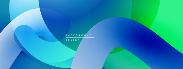 Abstract fluid shapes, vibrant blues, greens create dynamic background. Smooth gradients suggest movement, modern design aesthetic.