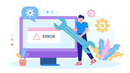 a man fixing computer problem or system management setting and problem solving