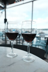 the red wine of a beautiful restaurant