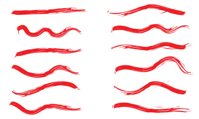 Collection of hand drawn red grunge brushes. Vector Grunge Brushes. Dirty Artistic Design Elements. Creative Design Elements. White background. Distress Frame, Logo, Banner, Wallpaper.  EPS 10 .