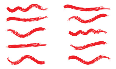 Collection of hand drawn red grunge brushes. Vector Grunge Brushes. Dirty Artistic Design Elements. Creative Design Elements. White background. Distress Frame, Logo, Banner, Wallpaper.  EPS 10 .