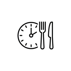 Time to Eat Clock Fork and Knife Icon in Black Outline