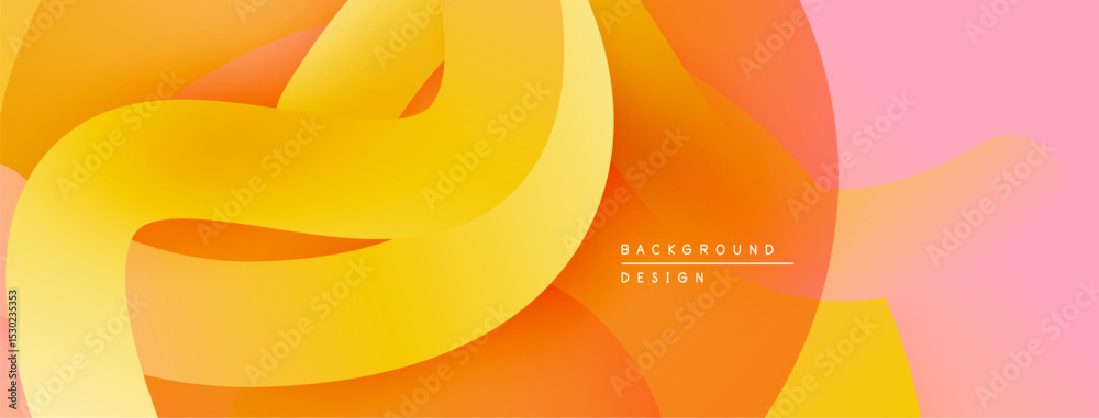 Poster Abstract fluid shapes, vibrant colors blend. Orange, yellow, pink gradients create dynamic visual effect. Modern design element.
