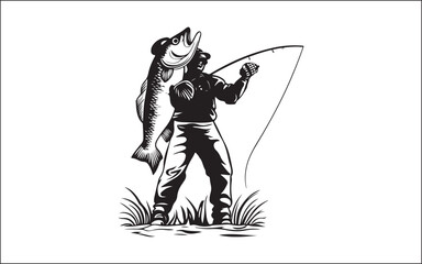 fishing silhouette of a man with a boat